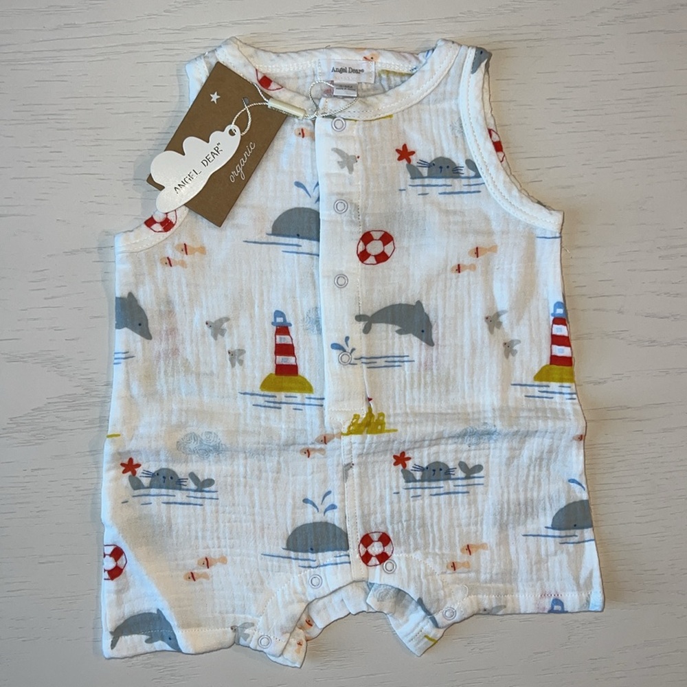 Angel Dear Organic Cotton Shortie Romper Nautical 6-12 12-18 months
